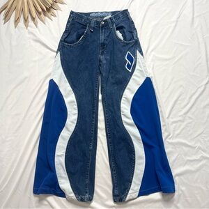 JNCO Blue and White Flare Jeans